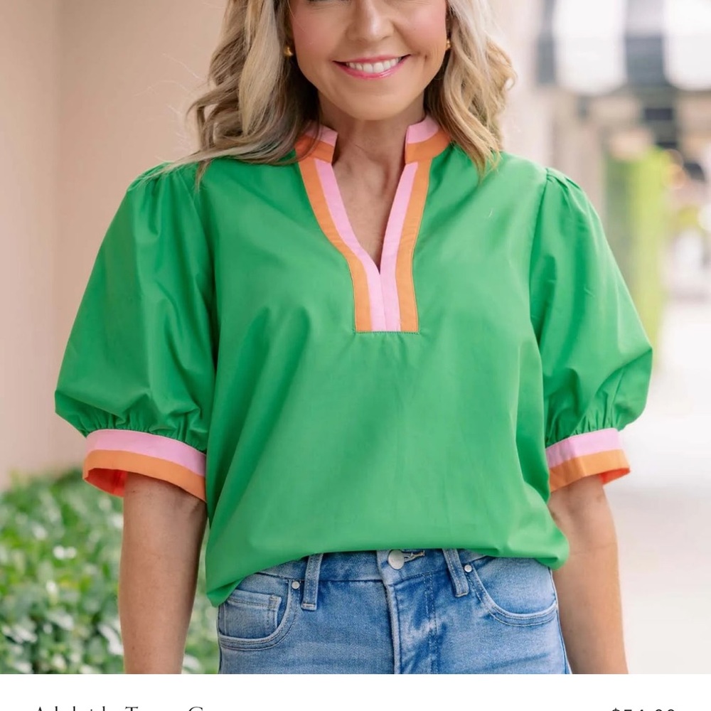 THML green split neck blouse in Large